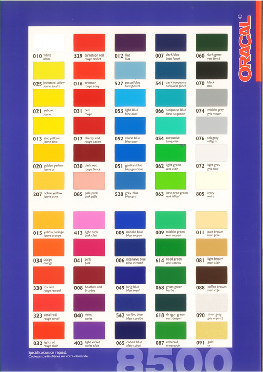 ORACAL 8500 color reference table